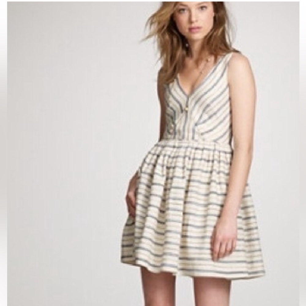 J.Crew V-Neck sleeveless Indigo Stripe Dress in a cotton and linen blend NWT 6